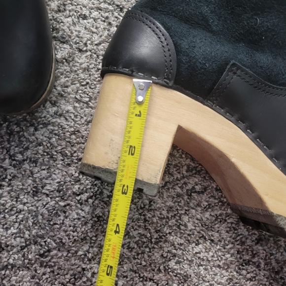 Women's Black Suede & Leather Clog Boots - Mid Calf - Picture 7 of 10